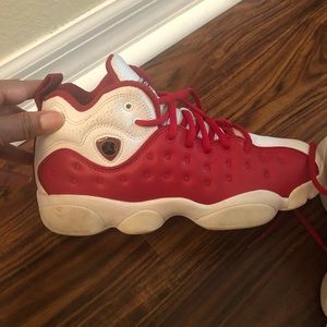 Jordan’s red and white shoes